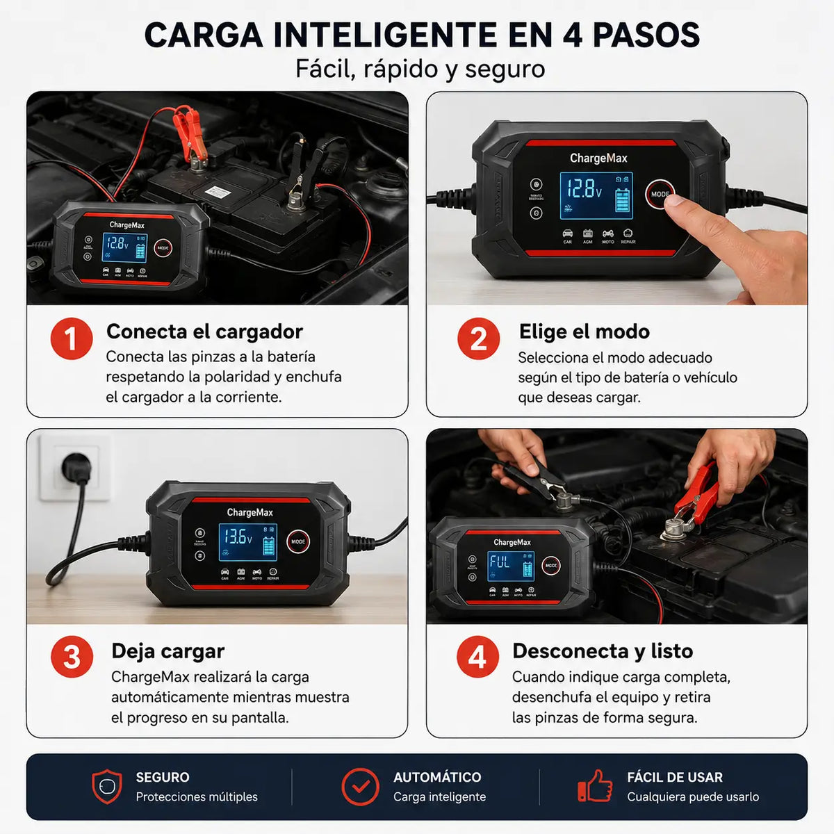 Cargador inteligente de batería de auto